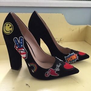 Black Velvet Patchwork Heels